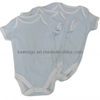 Cute White Blue Bamboo Cotton Short Sleeve Baby Romper