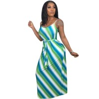 L5279 New Fashion Casual Printed Straps Maxi Dress