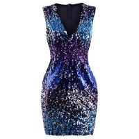 Women Gradient Beads V-Neck Sexy Dress