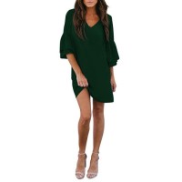 Women Sweet and Lovely V-Neck Flare Sleeve Casual Mini Dress