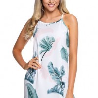 Women V Neck Halter Printed Casual Short Beach Strap Mini Dress