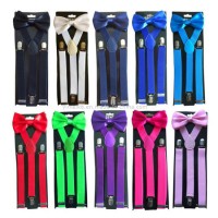 Hot Sale Elastic Wedding Braces Solid Color Event Bowtie Suspender Set