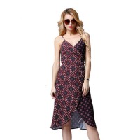 Hot Sell European Casual Print Braces Hollow Dress