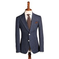 New Arrival Navy Striped Man Suit Wool Blend Men Suits