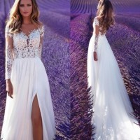 Beach Wedding Dress Split Lace Chiffon Boho Bridal Gowns 2020 Lb184