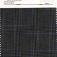 Fancy Poly Wool Fabric  Check Design  Grey Background with Blue and Black Checks