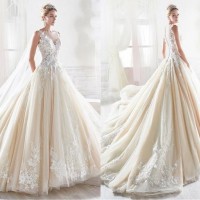 Sleeveless Bridal Dresses Long Sleeves Cream Ball Gown Wedding Dress Yao56