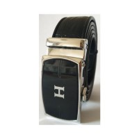 High Quality H Words Auto Buckle Black Leather Men Belts