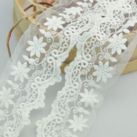 Marigold Cotton Embroidery Mesh Lace Trim