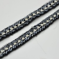 Navy Hand Beaded Mesh Rhinestone Trimming for Garments