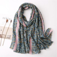 New Summer Pink Striped Scarf Floral Green Print Shawl Hijab Women's Highquality Light Weight F