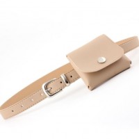 Sliver Metal Buckle Fashion Women PU Waist Belt with Small Pocket