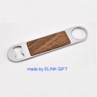 Elink Gift Laser Engraving Logo Walnut Wood Surface Speed Opener Stainless Steel Bottle Opener