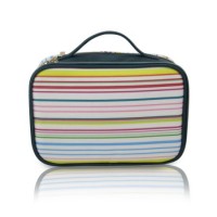 Hot Selling Stripe PVC Makeup Bag with 2 Compartments Lady Handbag