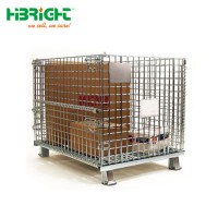 Supermarket Dismountable Rolling Metal Lockable Pallet Storage Cage with Wheels