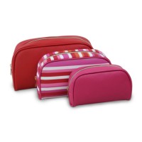 Colorful 3PCS Stripe PU Cosmetic Bag Set Latest Design Makeup Bag