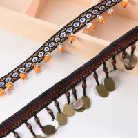 Decorative Copper Coin Tassel Lace Trim Bohemian Ribbon