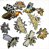 Clothing DIY Accessories Rhinestone Beaded Applique Bees Embroidery Patch