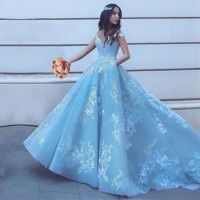 Blue Pageant Dresses off Shoulder Lace Party Evening Prom Dresses 2020 T92435