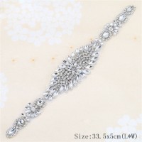 Embroidered Bridal Crystal Beaded Sash Belts Iron on Rhinestone Appliques