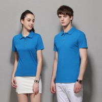 100% Organic Cotton Blue Short Sleeve Polo Shirts with Embroidery