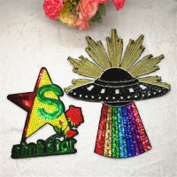 Popular Colorful Space Sequins Embroidered Patch with Iron-on Backing