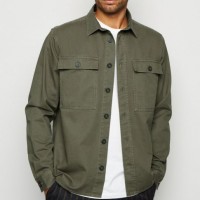 Customized Plain Khaki Double Pocket Shacket Shirt for Men