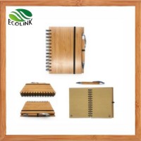 Office Supply Notepad Bamboo Cover Spiral Notebook with Bamboo Pen