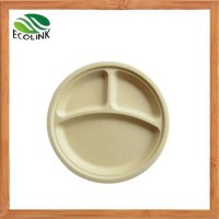 Eco-Friendly 100% Compostable Disposable 3-Compartment Bamboo Plup Plate