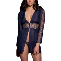 Sexy Navy Lace Chiffon Long Sleeve with G-String Babydoll