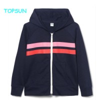 Custom Children Printed Stripe Hoody Jacket Girls Zip up Plain Color Hoodie Sweatshirts