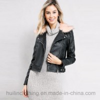 Clothing Factories in China Faux Leather Moto Fur Trim Jacket