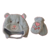 Children Winter Warm Fashion Bear Embroidery Velboa Glove Hat Set