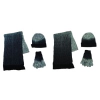 Lady Winter Fashion Knittinng Ombre Cable Glove Hat Scarf Set