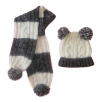 Children Winter Fashion Warwm Colour Block Cable Knit Hat Scarf Set