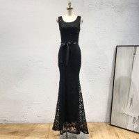 Women Lace Long Dress with All Over Sequins