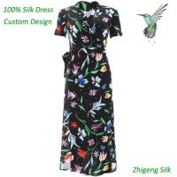 Lady One-Piece 100% Silk Dress Custom Design Silk Clothing