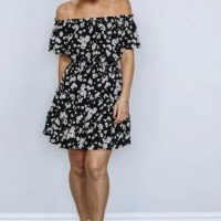 Women's Black Print Ruffle Dress