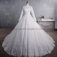 Drop Shipping Long Sleeve Lace Bridal Dresses New Wedding Ball Gown with Long Tail