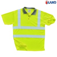 Short Sleeve Hi-Visibility Fluorescent Reflective Tape Safety Polo T Shirt