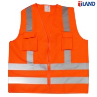 Zipper Closure High Visibility Fluorescent Knitted Fabric Reflective Stripe Safety Vest with Pocket