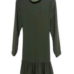 Fashion Apparel-Green Color Long Sleeves Women Dress with Strap Fasten图1