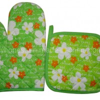 Wholesale Cheap Price Cotton Oven Mitt with Pot Holder Set