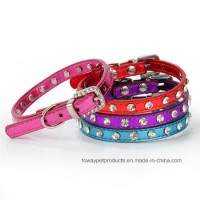 Quality Cheap Leather Luxury Rhinestones Pet Collars and Leashes