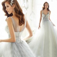 Bride Gown Sexy Dream Princess Mesh Lace Grey Trail Lady Wedding Dress