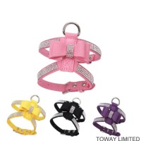 Fashion Bowtie Rhinestones Dog Harness Leash Leather Pet Products