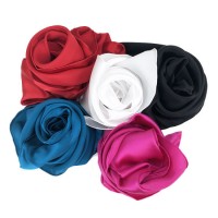 Heavy Shinny Plain Color Custom Hair Silk Satin Head Scarf with Hand Rolled