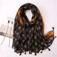 Female Leaf Flora Print Tassels Shawl Spring Summer Soft Lightweight Hijab New Design Scarf