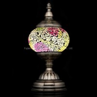 Handmade Turkish Glass Mosaic Table Lamp with Mosaic Lantern (White  Yellow)