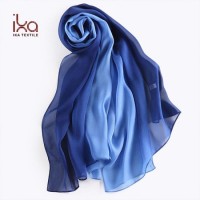 2019 New Custom Print Pure Silk Chiffon See Through Navy Transparent Scarf